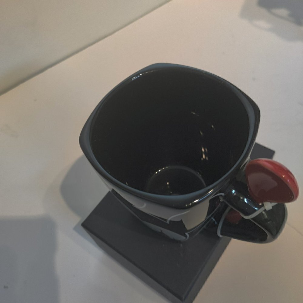 Mickey Mouse Coffee Mug NWOT Black, Red ,Polka Dots, Red Spoon, by Jerry Leigh - Picture 4 of 7